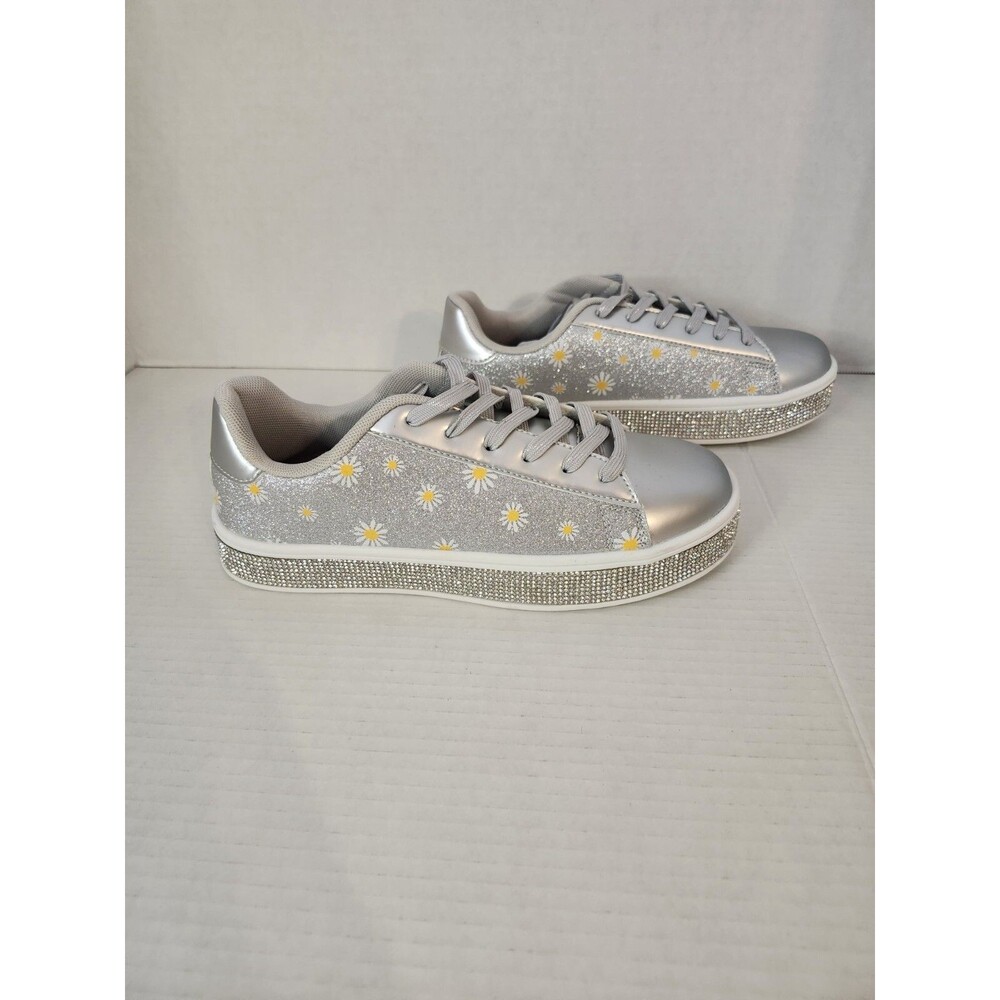 UUBARIS Women's Glitter Tennis Sneakers Floral Dressy Sparkly Sneakers Rhineston